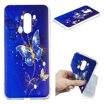Gold and Blue Butterfly Super Clear Soft TPU Back Cover for Mi Xiaomi Pocophone F1