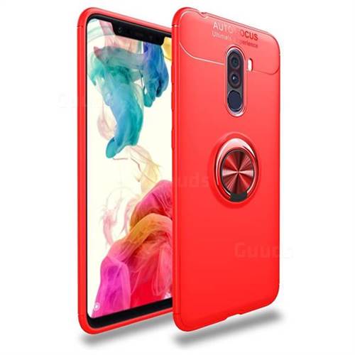 Auto Focus Invisible Ring Holder Soft Phone Case for Mi Xiaomi Pocophone F1 - Red