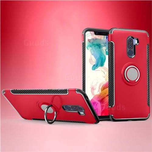 Armor Anti Drop Carbon PC + Silicon Invisible Ring Holder Phone Case for Mi Xiaomi Pocophone F1 - Red