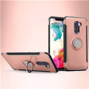 Armor Anti Drop Carbon PC + Silicon Invisible Ring Holder Phone Case for Mi Xiaomi Pocophone F1 - Rose Gold