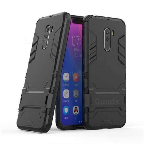 Armor Premium Tactical Grip Kickstand Shockproof Dual Layer Rugged Hard Cover for Mi Xiaomi Pocophone F1 - Black