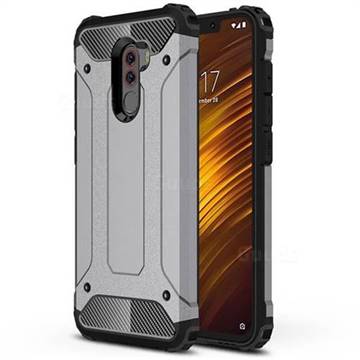 King Kong Armor Premium Shockproof Dual Layer Rugged Hard Cover for Mi Xiaomi Pocophone F1 - Silver Grey