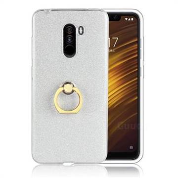 Luxury Soft TPU Glitter Back Ring Cover with 360 Rotate Finger Holder Buckle for Mi Xiaomi Pocophone F1 - White