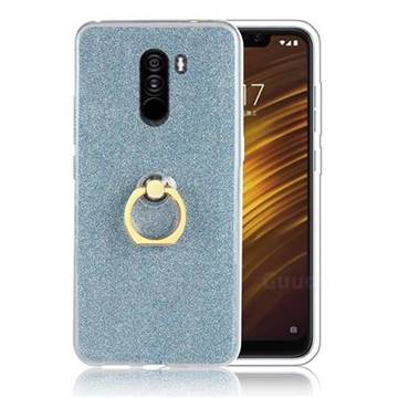 Luxury Soft TPU Glitter Back Ring Cover with 360 Rotate Finger Holder Buckle for Mi Xiaomi Pocophone F1 - Blue