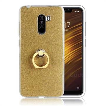 Luxury Soft TPU Glitter Back Ring Cover with 360 Rotate Finger Holder Buckle for Mi Xiaomi Pocophone F1 - Golden