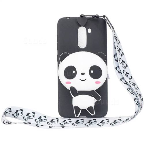White Panda Neck Lanyard Zipper Wallet Silicone Case for Mi Xiaomi Pocophone F1