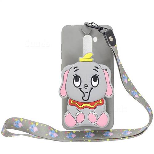 Gray Elephant Neck Lanyard Zipper Wallet Silicone Case for Mi Xiaomi Pocophone F1