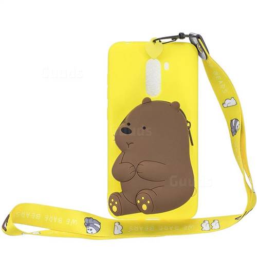 Yellow Bear Neck Lanyard Zipper Wallet Silicone Case for Mi Xiaomi Pocophone F1