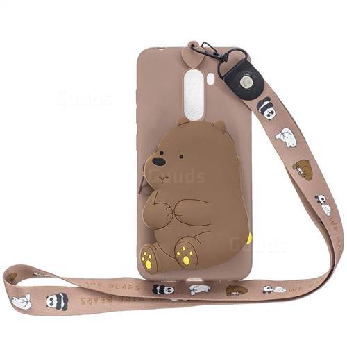 Brown Bear Neck Lanyard Zipper Wallet Silicone Case for Mi Xiaomi Pocophone F1