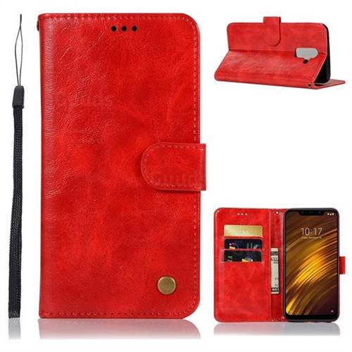 Luxury Retro Leather Wallet Case for Mi Xiaomi Pocophone F1 - Red