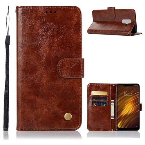 Luxury Retro Leather Wallet Case for Mi Xiaomi Pocophone F1 - Brown