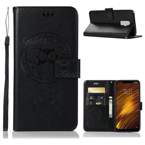 Intricate Embossing Owl Campanula Leather Wallet Case for Mi Xiaomi Pocophone F1 - Black