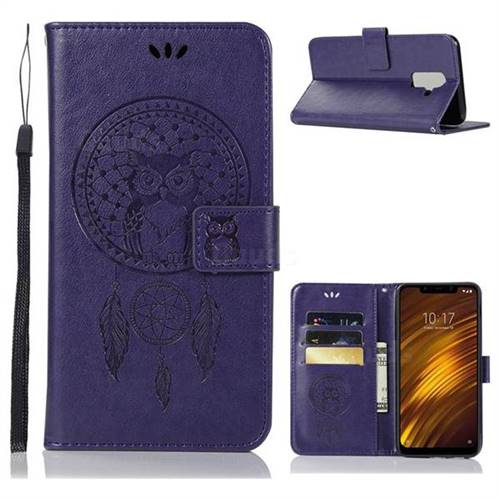 Intricate Embossing Owl Campanula Leather Wallet Case for Mi Xiaomi Pocophone F1 - Purple