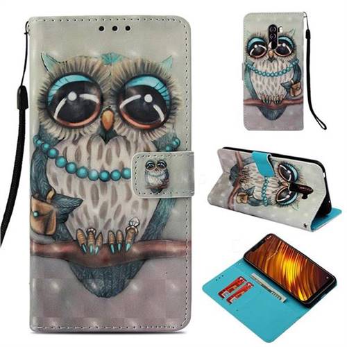 Sweet Gray Owl 3D Painted Leather Wallet Case for Mi Xiaomi Pocophone F1