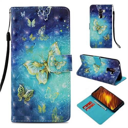 Gold Butterfly 3D Painted Leather Wallet Case for Mi Xiaomi Pocophone F1
