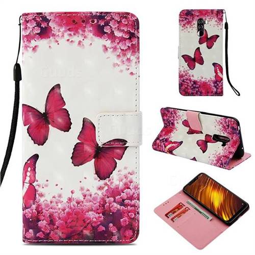 Rose Butterfly 3D Painted Leather Wallet Case for Mi Xiaomi Pocophone F1