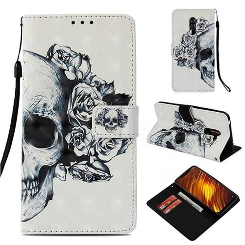 Skull Flower 3D Painted Leather Wallet Case for Mi Xiaomi Pocophone F1