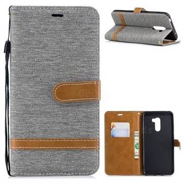 Jeans Cowboy Denim Leather Wallet Case for Mi Xiaomi Pocophone F1 - Gray