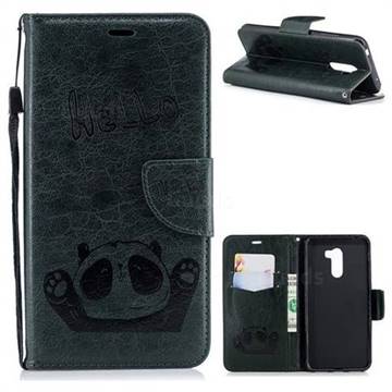 Embossing Hello Panda Leather Wallet Phone Case for Mi Xiaomi Pocophone F1 - Seagreen