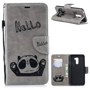 Embossing Hello Panda Leather Wallet Phone Case for Mi Xiaomi Pocophone F1 - Grey