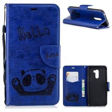 Embossing Hello Panda Leather Wallet Phone Case for Mi Xiaomi Pocophone F1 - Blue