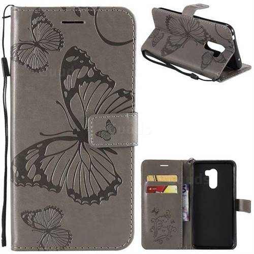 Embossing 3D Butterfly Leather Wallet Case for Mi Xiaomi Pocophone F1 - Gray