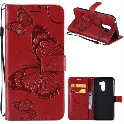 Embossing 3D Butterfly Leather Wallet Case for Mi Xiaomi Pocophone F1 - Red