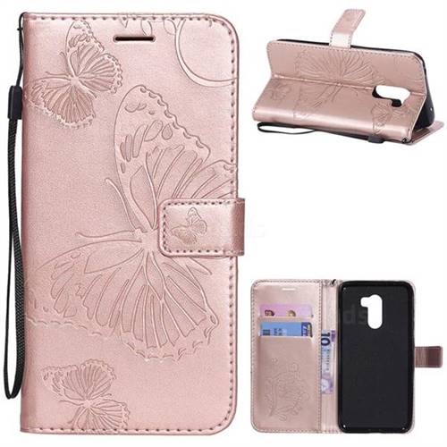 Embossing 3D Butterfly Leather Wallet Case for Mi Xiaomi Pocophone F1 - Rose Gold