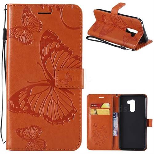 Embossing 3D Butterfly Leather Wallet Case for Mi Xiaomi Pocophone F1 - Orange