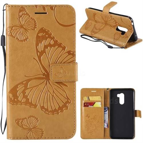 Embossing 3D Butterfly Leather Wallet Case for Mi Xiaomi Pocophone F1 - Yellow