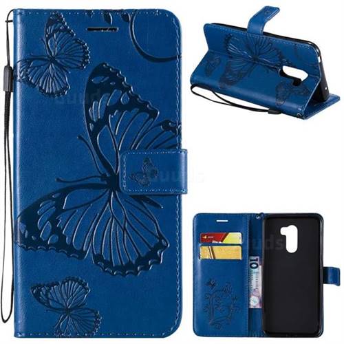 Embossing 3D Butterfly Leather Wallet Case for Mi Xiaomi Pocophone F1 - Blue