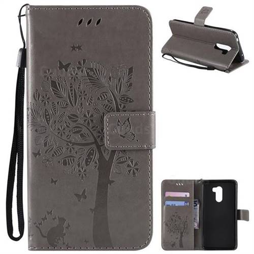 Embossing Butterfly Tree Leather Wallet Case for Mi Xiaomi Pocophone F1 - Grey