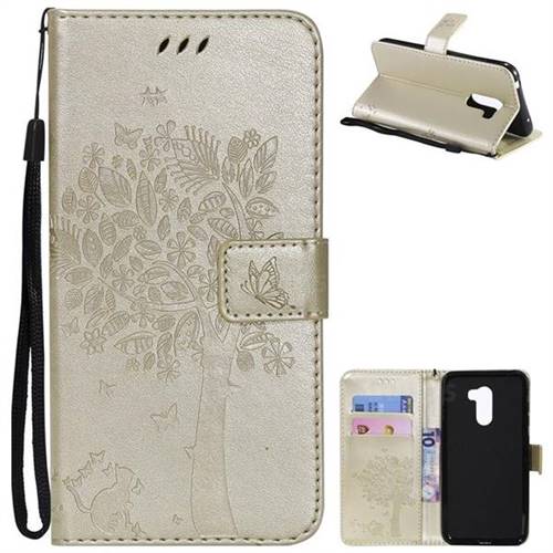 Embossing Butterfly Tree Leather Wallet Case for Mi Xiaomi Pocophone F1 - Champagne