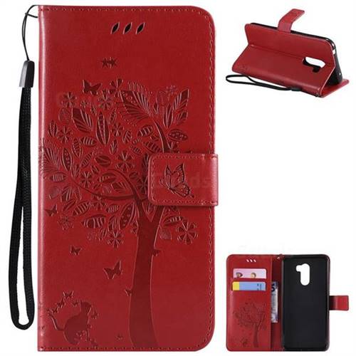 Embossing Butterfly Tree Leather Wallet Case for Mi Xiaomi Pocophone F1 - Red