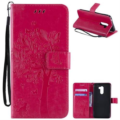 Embossing Butterfly Tree Leather Wallet Case for Mi Xiaomi Pocophone F1 - Rose