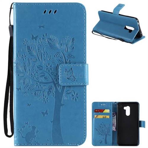 Embossing Butterfly Tree Leather Wallet Case for Mi Xiaomi Pocophone F1 - Blue