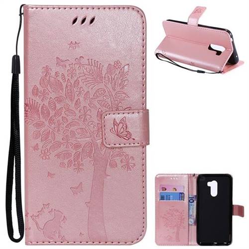 Embossing Butterfly Tree Leather Wallet Case for Mi Xiaomi Pocophone F1 - Rose Pink
