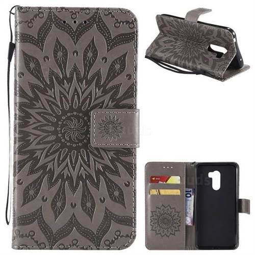 Embossing Sunflower Leather Wallet Case for Mi Xiaomi Pocophone F1 - Gray