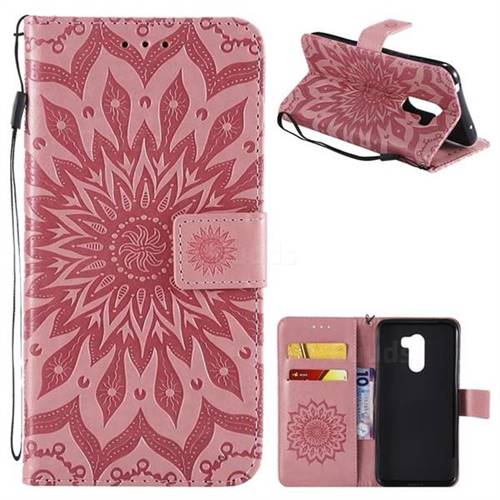 Embossing Sunflower Leather Wallet Case for Mi Xiaomi Pocophone F1 - Pink