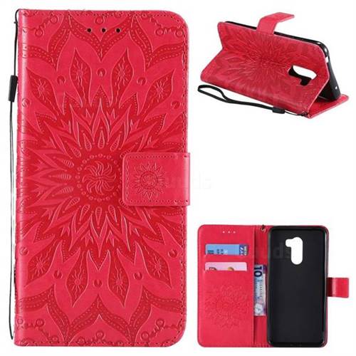 Embossing Sunflower Leather Wallet Case for Mi Xiaomi Pocophone F1 - Red