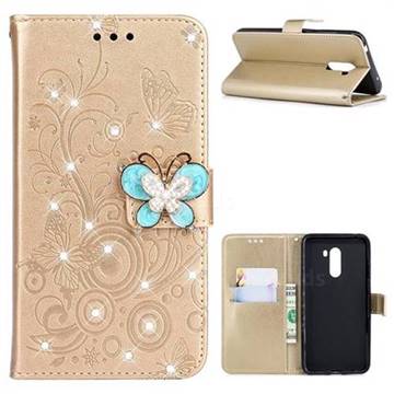 Embossing Butterfly Circle Rhinestone Leather Wallet Case for Mi Xiaomi Pocophone F1 - Champagne