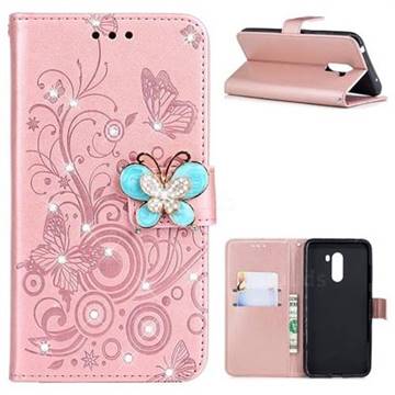 Embossing Butterfly Circle Rhinestone Leather Wallet Case for Mi Xiaomi Pocophone F1 - Rose Gold