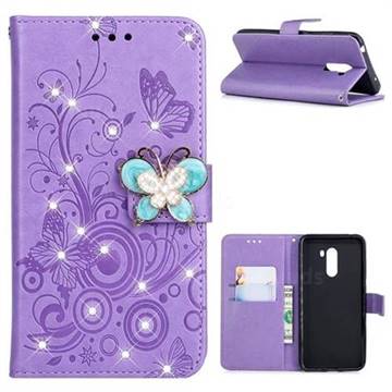 Embossing Butterfly Circle Rhinestone Leather Wallet Case for Mi Xiaomi Pocophone F1 - Purple