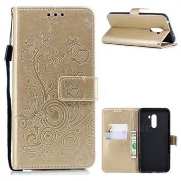 Intricate Embossing Butterfly Circle Leather Wallet Case for Mi Xiaomi Pocophone F1 - Champagne