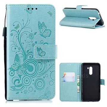 Intricate Embossing Butterfly Circle Leather Wallet Case for Mi Xiaomi Pocophone F1 - Cyan