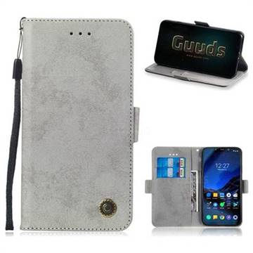 Retro Classic Leather Phone Wallet Case Cover for Mi Xiaomi Pocophone F1 - Gray