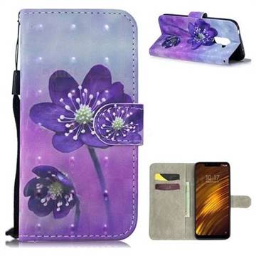 Purple Flower 3D Painted Leather Wallet Phone Case for Mi Xiaomi Pocophone F1