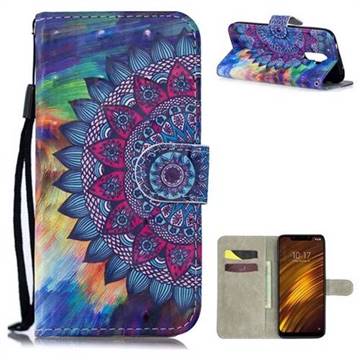 Oil Painting Mandala 3D Painted Leather Wallet Phone Case for Mi Xiaomi Pocophone F1