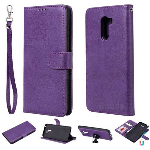 Retro Greek Detachable Magnetic PU Leather Wallet Phone Case for Mi Xiaomi Pocophone F1 - Purple