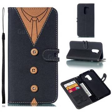 Mens Button Clothing Style Leather Wallet Phone Case for Mi Xiaomi Pocophone F1 - Black